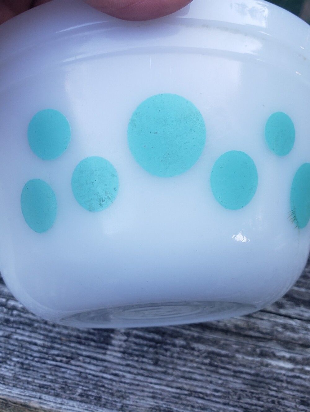 Vintage Federal Glass Turquoise Dots Bowl 6"